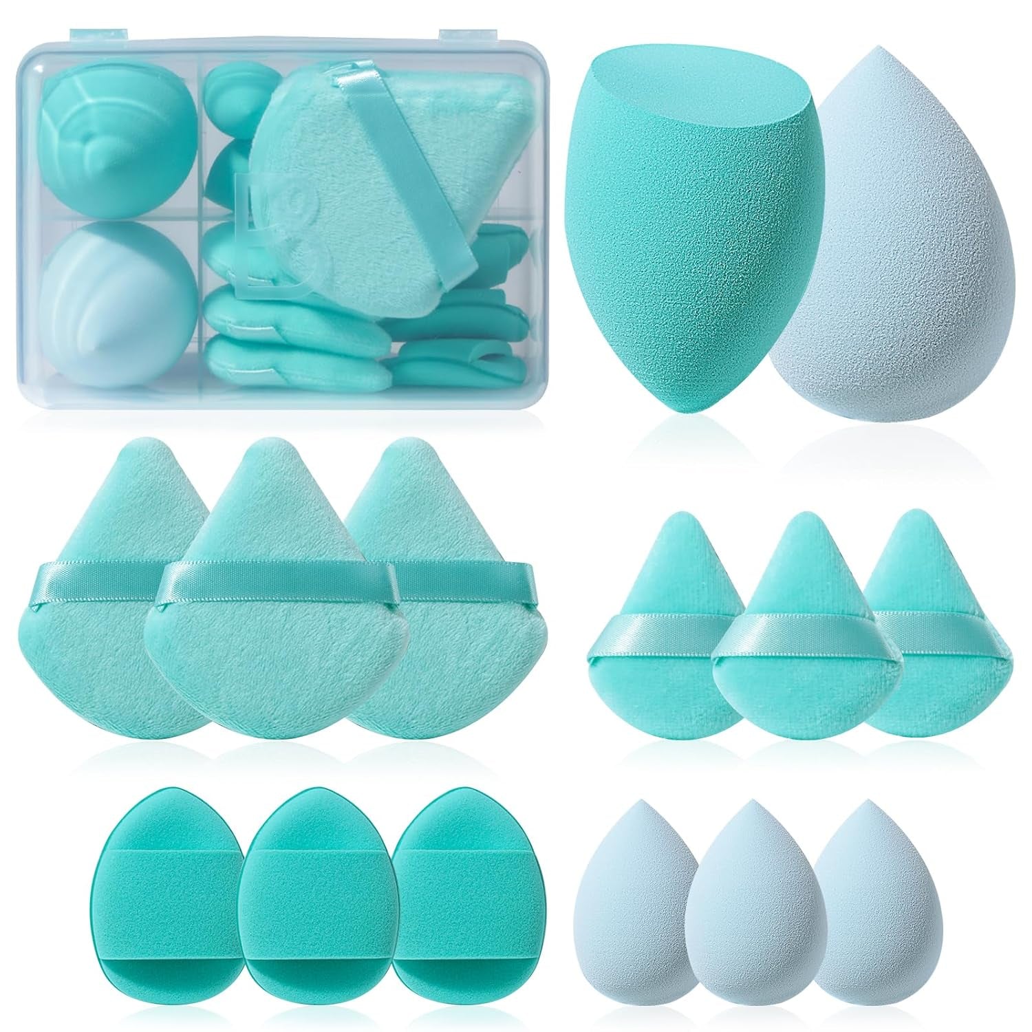 Makeup Sponge Set  Triangle Puff 14 Pcs for Liquid, Cream, and Powder, Multi-Colored Makeup Sponges and Mini Sponge with Case (A-Purple)