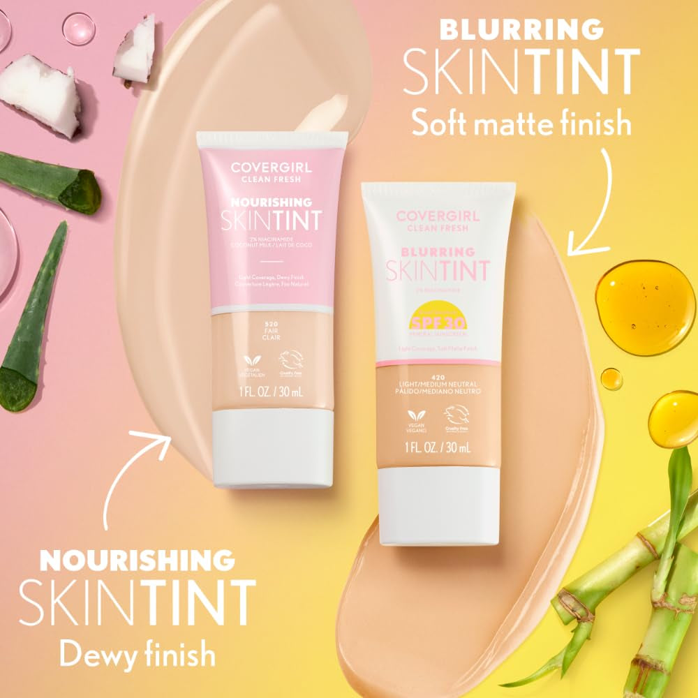Clean Fresh Blurring Skin Tint with SPF 30, 430 Medium Neutral, Liquid Foundation, Soft Matte Finish, Smooths, Brightens, Blurs Pores, Mineral Sunscreen, Vegan Formula
