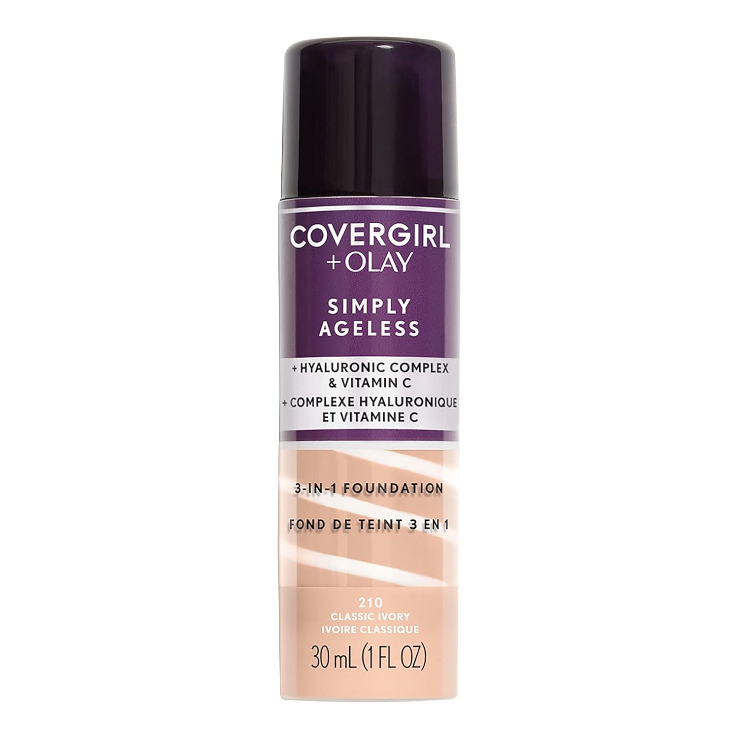 & Olay Simply Ageless 3-In-1 Liquid Foundation, Matte Finish, Hyaluronic & Vitamin C Formula, Creamy Natural, 1 Count