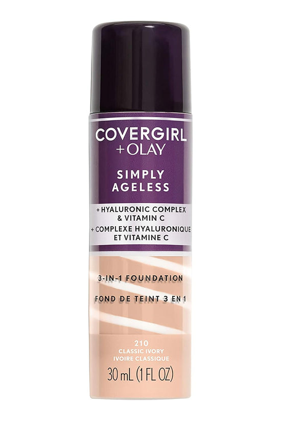 & Olay Simply Ageless 3-In-1 Liquid Foundation, Matte Finish, Hyaluronic & Vitamin C Formula, Creamy Natural, 1 Count