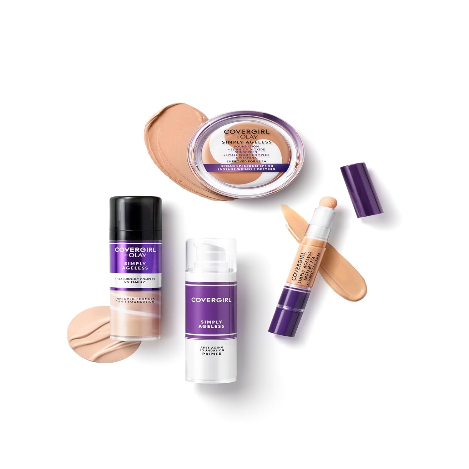 & Olay Simply Ageless 3-In-1 Liquid Foundation, Matte Finish, Hyaluronic & Vitamin C Formula, Creamy Natural, 1 Count