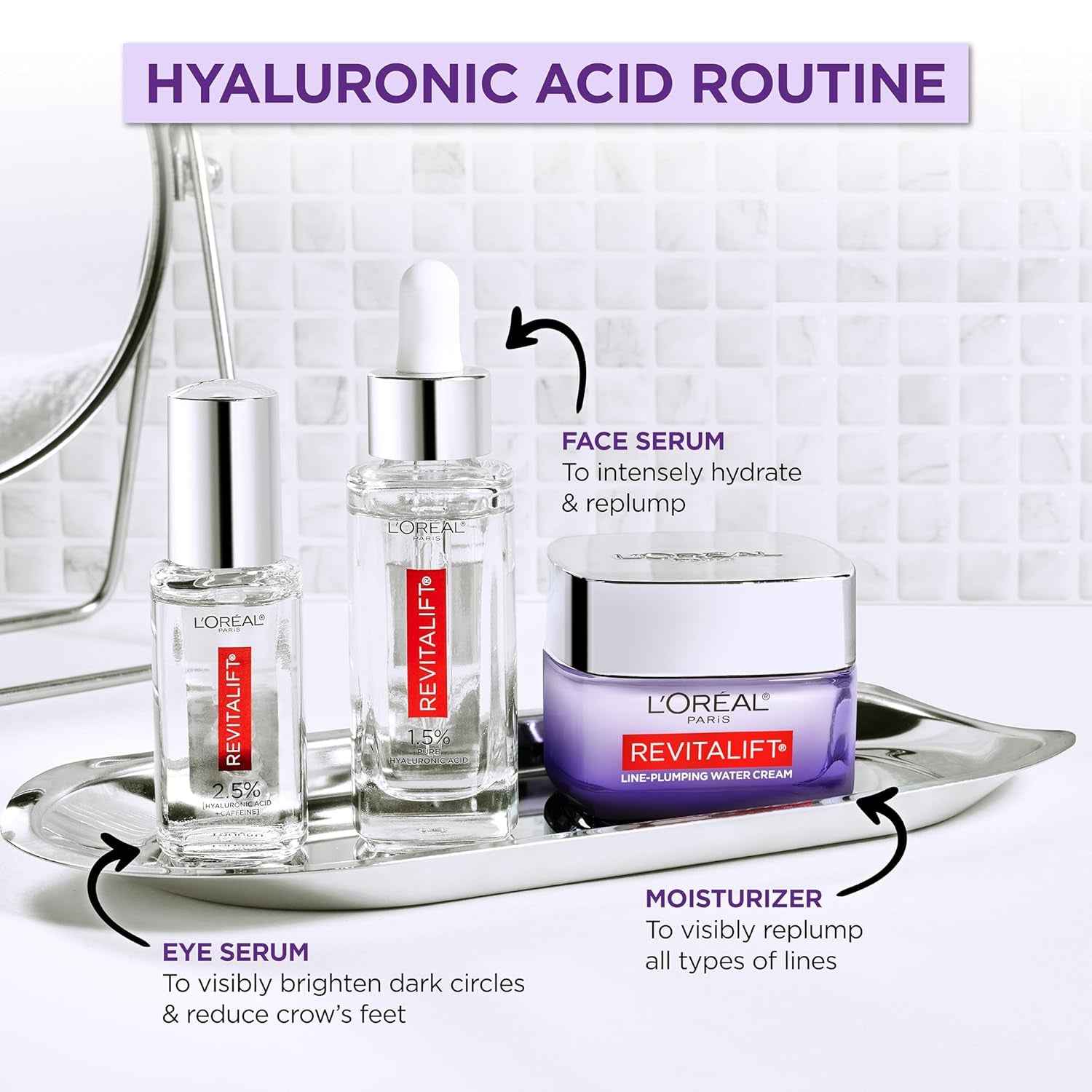 Revitalift 1.5% Pure Hyaluronic Acid Serum for Face, anti Aging Serum to Hydrate Skin & Reduce Wrinkles, Fragrance Free Skin Care for All Skin Types, 1 Oz