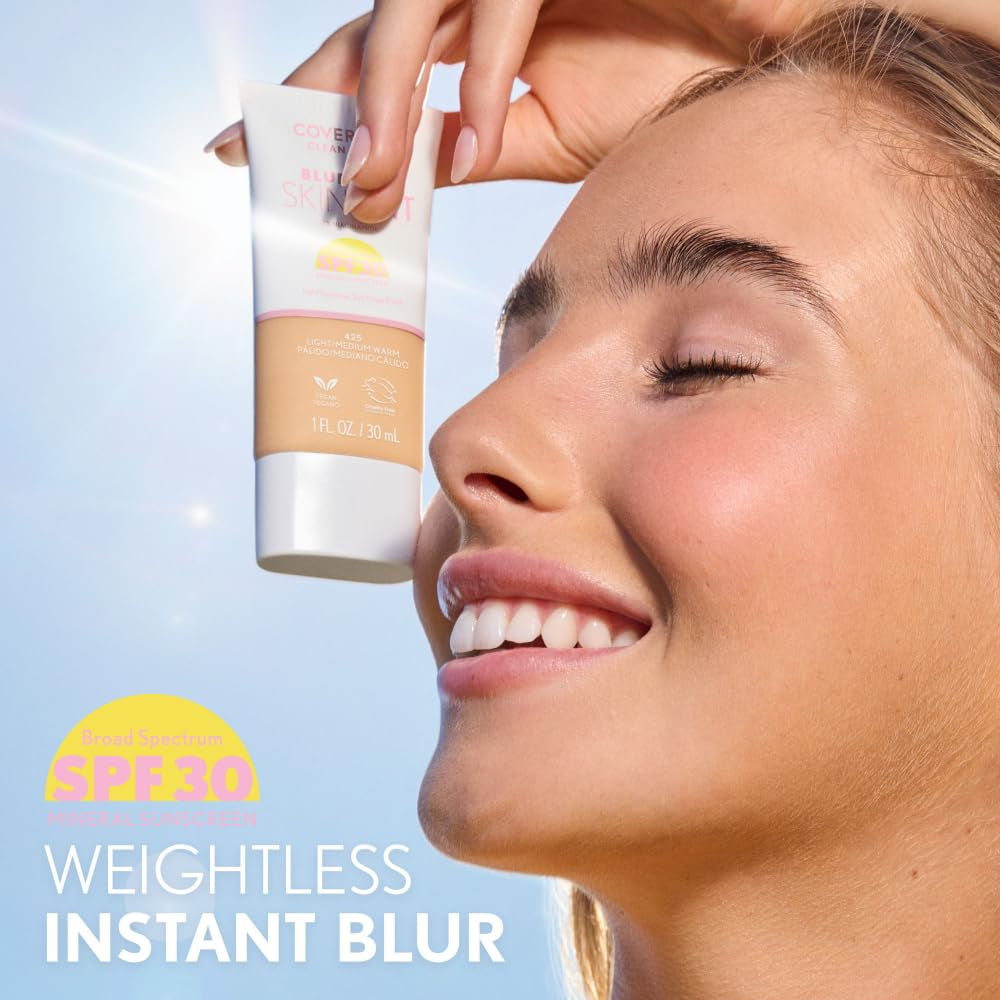 Clean Fresh Blurring Skin Tint with SPF 30, 430 Medium Neutral, Liquid Foundation, Soft Matte Finish, Smooths, Brightens, Blurs Pores, Mineral Sunscreen, Vegan Formula