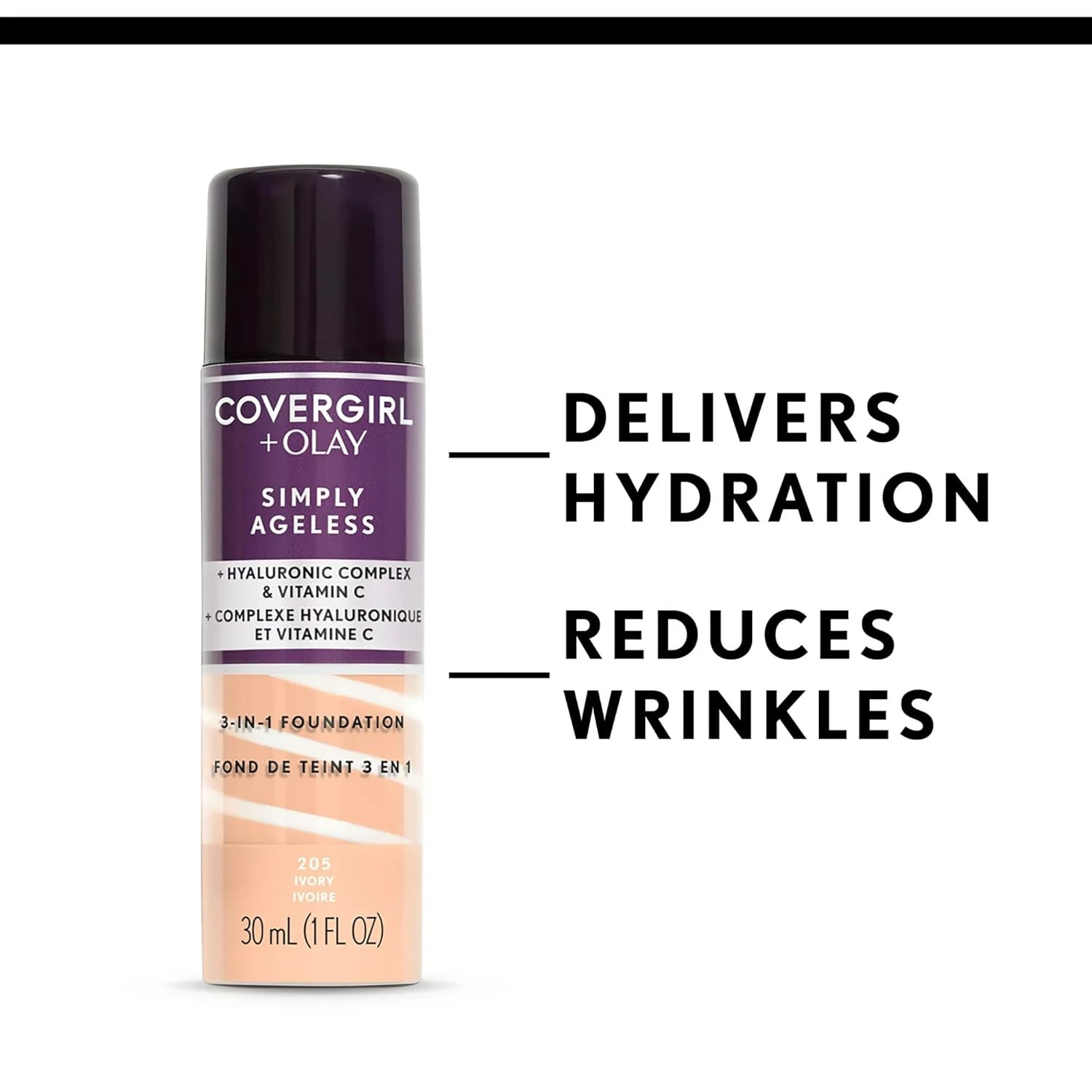 & Olay Simply Ageless 3-In-1 Liquid Foundation, Matte Finish, Hyaluronic & Vitamin C Formula, Creamy Natural, 1 Count