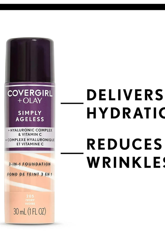 & Olay Simply Ageless 3-In-1 Liquid Foundation, Matte Finish, Hyaluronic & Vitamin C Formula, Creamy Natural, 1 Count