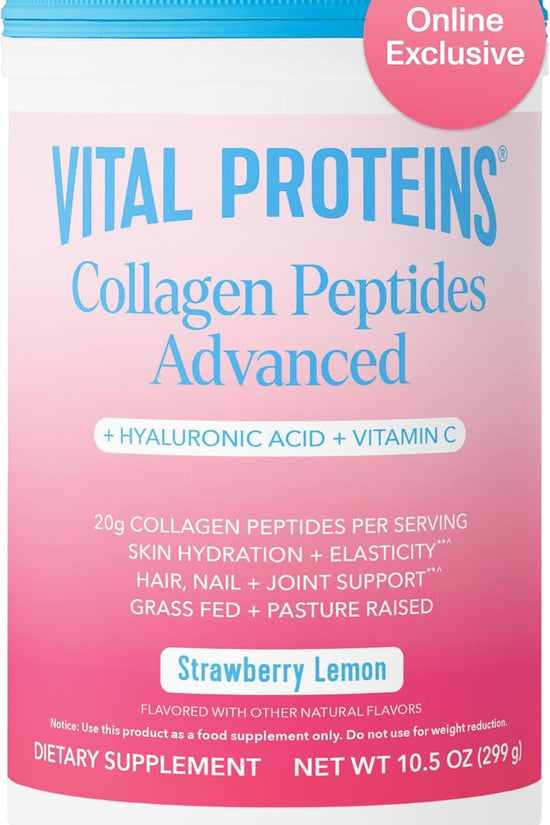 Collagen Peptides Powder Advanced with Hyaluronic Acid & Vitamin C - 20Oz Collagen Protein, Unflavored, 27 Servings