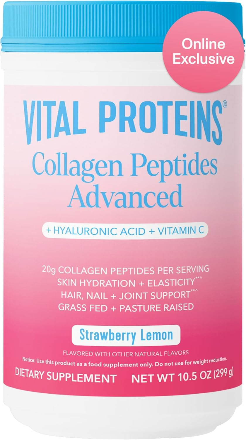 Collagen Peptides Powder Advanced with Hyaluronic Acid & Vitamin C - 20Oz Collagen Protein, Unflavored, 27 Servings