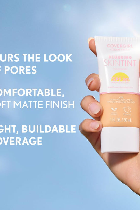 Clean Fresh Blurring Skin Tint with SPF 30, 430 Medium Neutral, Liquid Foundation, Soft Matte Finish, Smooths, Brightens, Blurs Pores, Mineral Sunscreen, Vegan Formula