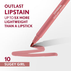 Outlast, 10 Sugey Girl, Lipstain, Smooth Application, Precise Pen-Like Tip, Transfer-Proof, Satin Stained Finish, Vegan Formula, 0.06Oz