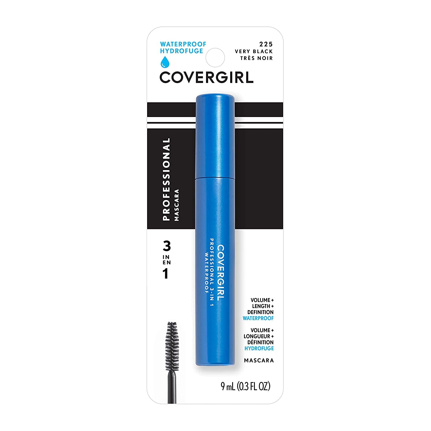 Professional 3-In-1 Waterproof Mascara, Very Black 225, (Packaging May Vary), 0.3 Fl Oz (Pack of 1)