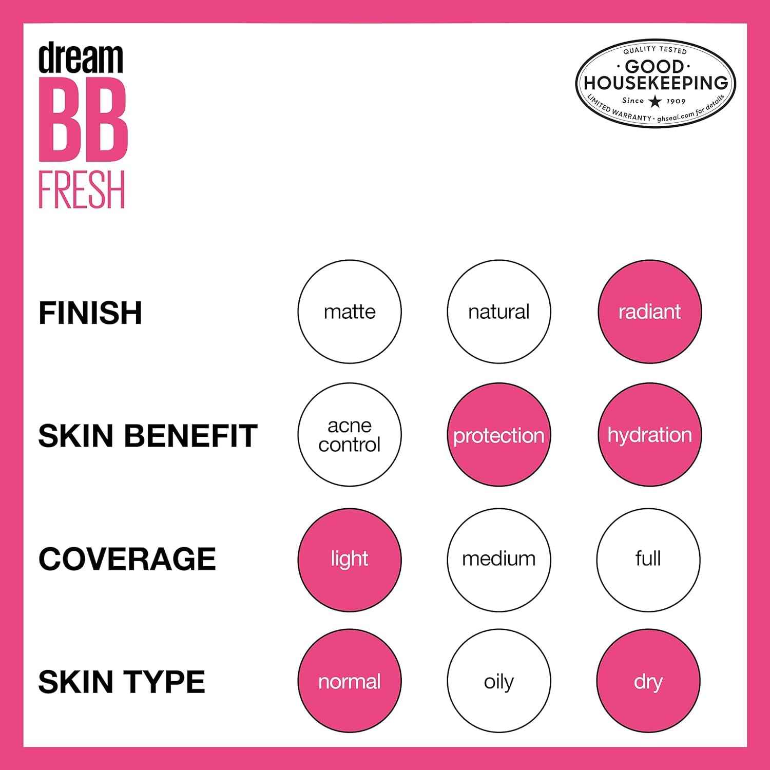 Dream Fresh Skin Hydrating BB Cream, 8-In-1 Skin Perfecting Beauty Balm with Broad Spectrum SPF 30, Sheer Tint Coverage, Oil-Free, Light/Medium, 1 Fl Oz