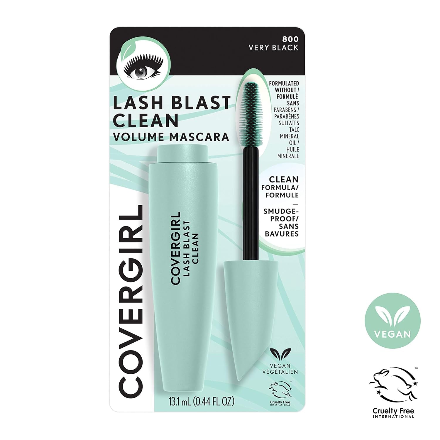 Lash Blast Clean Volume Mascara, Vegan Formula, Volumizing, Smudge-Proof, Cruelty Free, Very Black, 1 Count