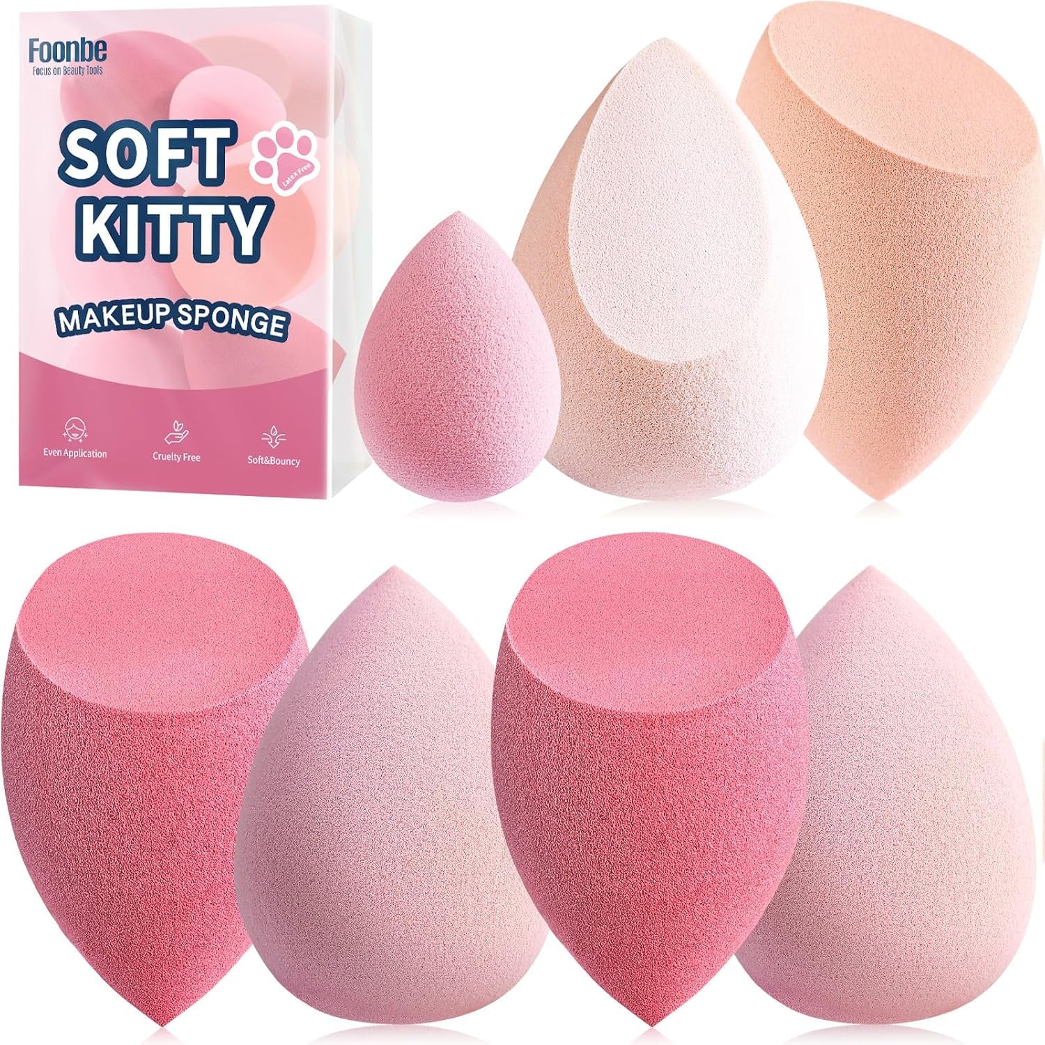Makeup Sponge Set  Blender Sponges 7 Pcs for Liquid, Cream, and Powder, Latex Free, Multi Colored Beauty Sponges with 1 Mini Sponge, Vegan & Cruelty-Free