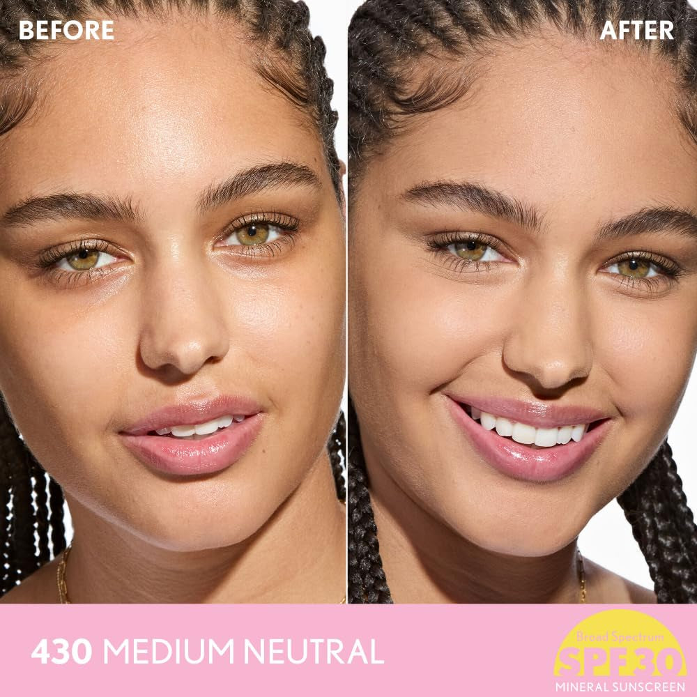 Clean Fresh Blurring Skin Tint with SPF 30, 430 Medium Neutral, Liquid Foundation, Soft Matte Finish, Smooths, Brightens, Blurs Pores, Mineral Sunscreen, Vegan Formula