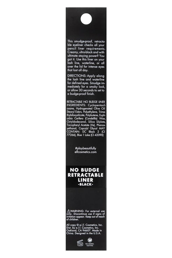 No Budge Retractable Eyeliner, Creamy, Ultra-Pigmented & Waterproof, Creates Bold & Defined Lines, Vegan & Cruelty-Free, Black