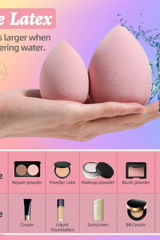Makeup Sponge Set  with Storage Case 7 Pcs for Liquid, Cream, and Powder,Save Foundation with 1 Mini Makeup Sponge for Travel Daily Use (A-Pink）