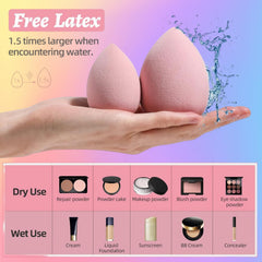 Makeup Sponge Set  with Storage Case 7 Pcs for Liquid, Cream, and Powder,Save Foundation with 1 Mini Makeup Sponge for Travel Daily Use (A-Pink）