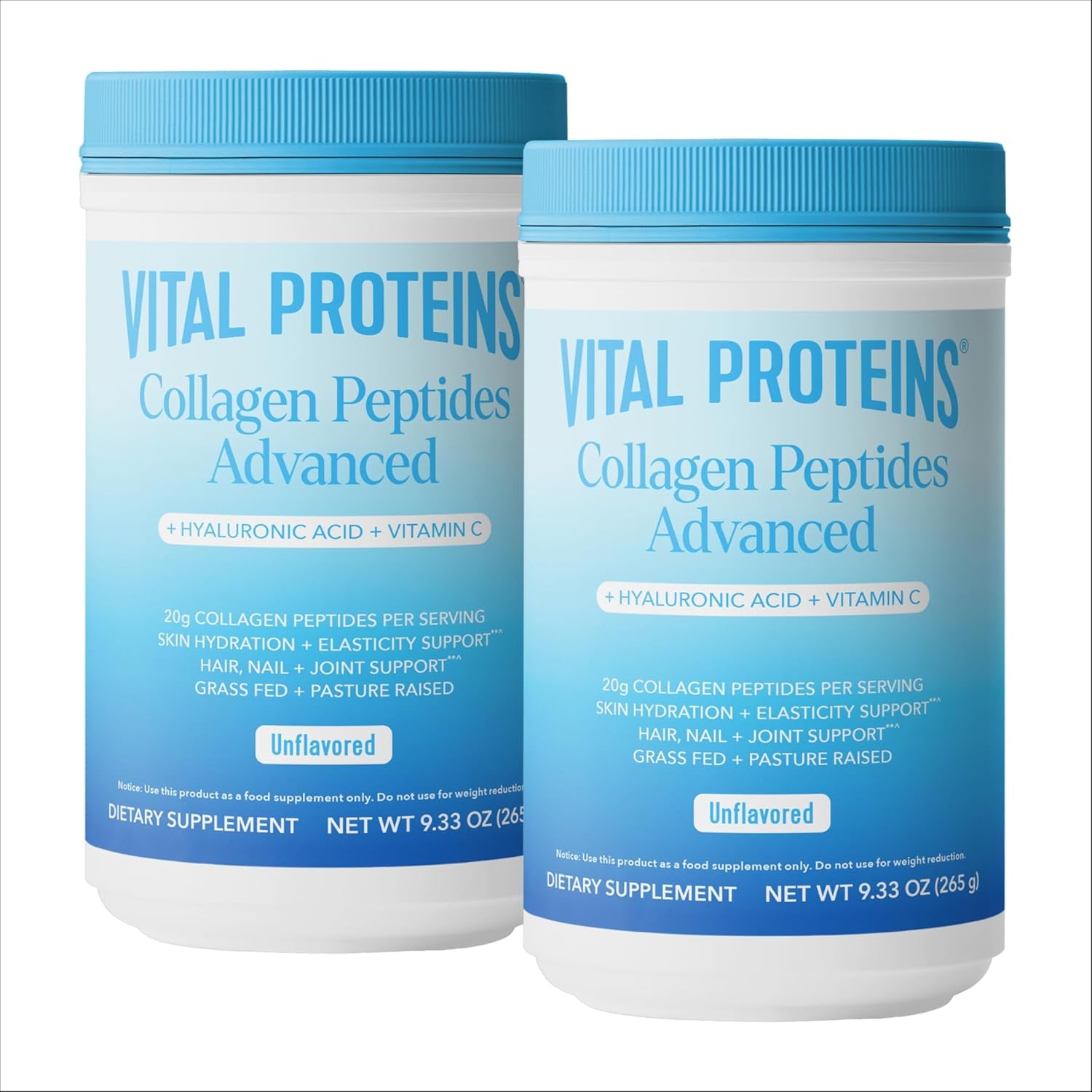 Collagen Peptides Powder Advanced with Hyaluronic Acid & Vitamin C - 20Oz Collagen Protein, Unflavored, 27 Servings