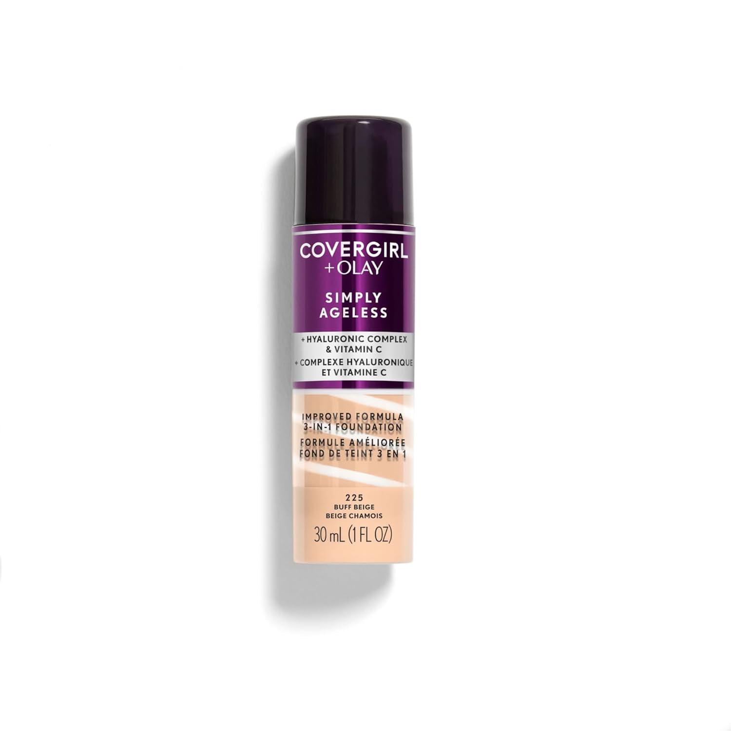& Olay Simply Ageless 3-In-1 Liquid Foundation, Matte Finish, Hyaluronic & Vitamin C Formula, Creamy Natural, 1 Count