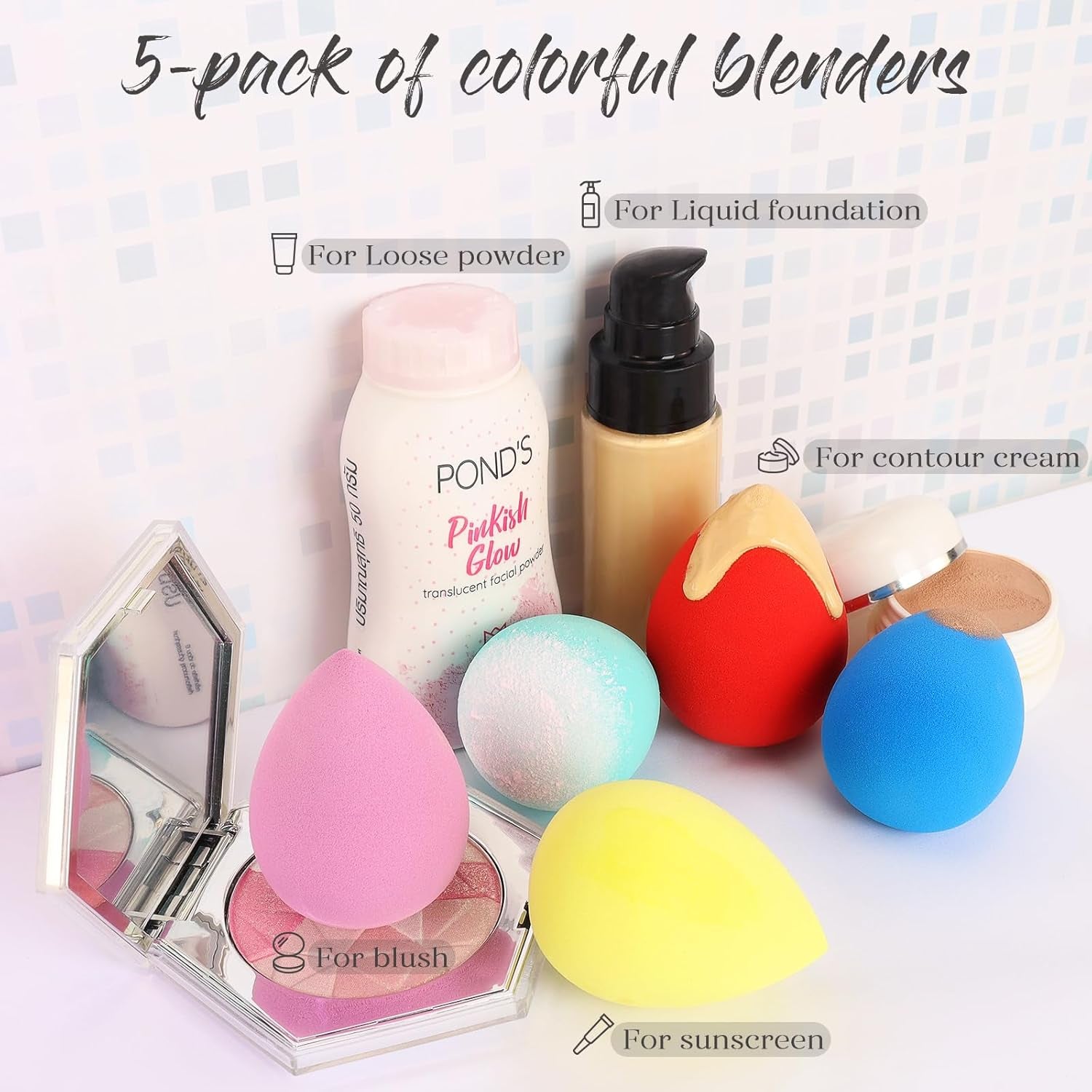 Makeup Sponge Set 5 Pack Micro Porous Low Absorption Soft Latex Free Foundation Beauty Sponges & Blenders for Powder Cream