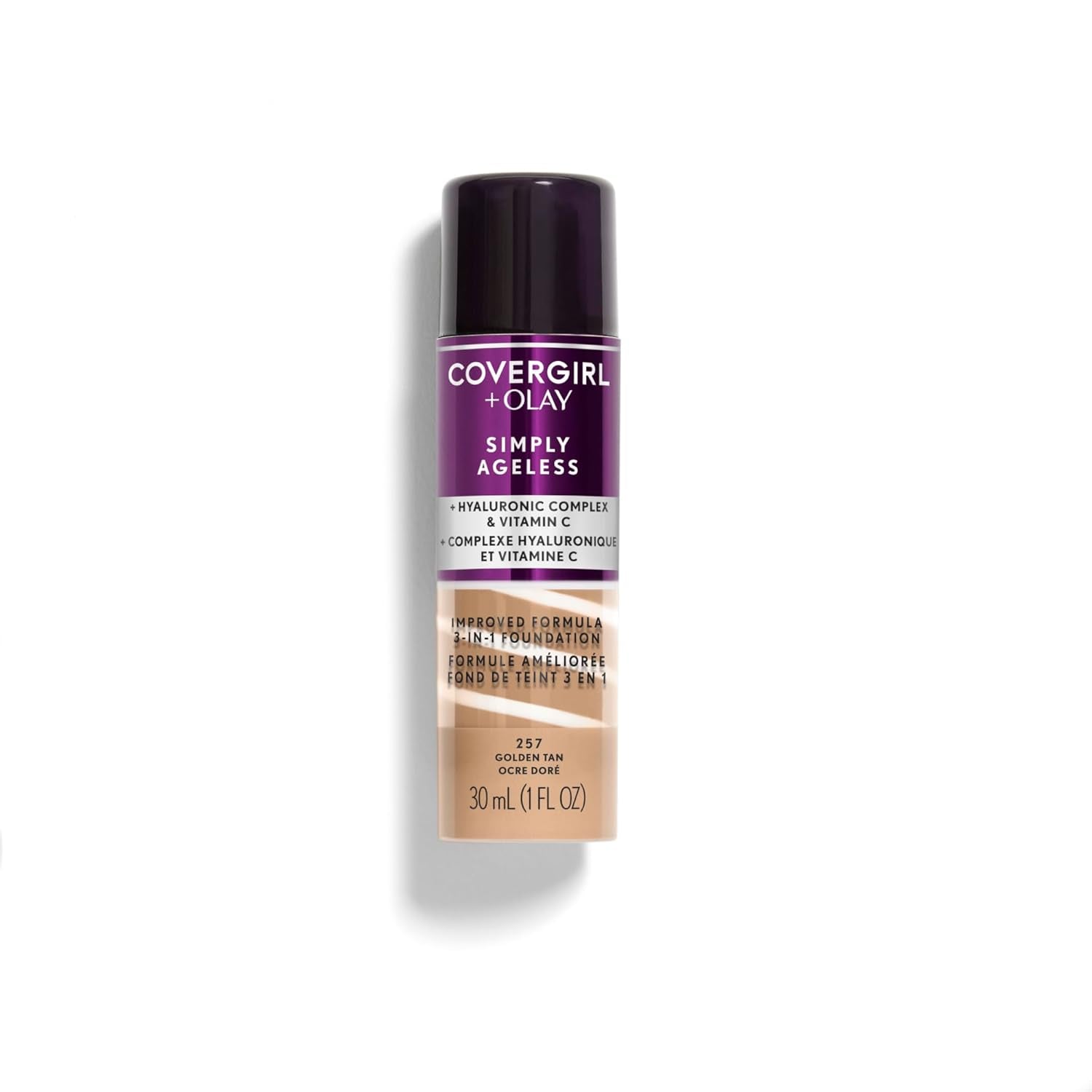 & Olay Simply Ageless 3-In-1 Liquid Foundation, Matte Finish, Hyaluronic & Vitamin C Formula, Creamy Natural, 1 Count