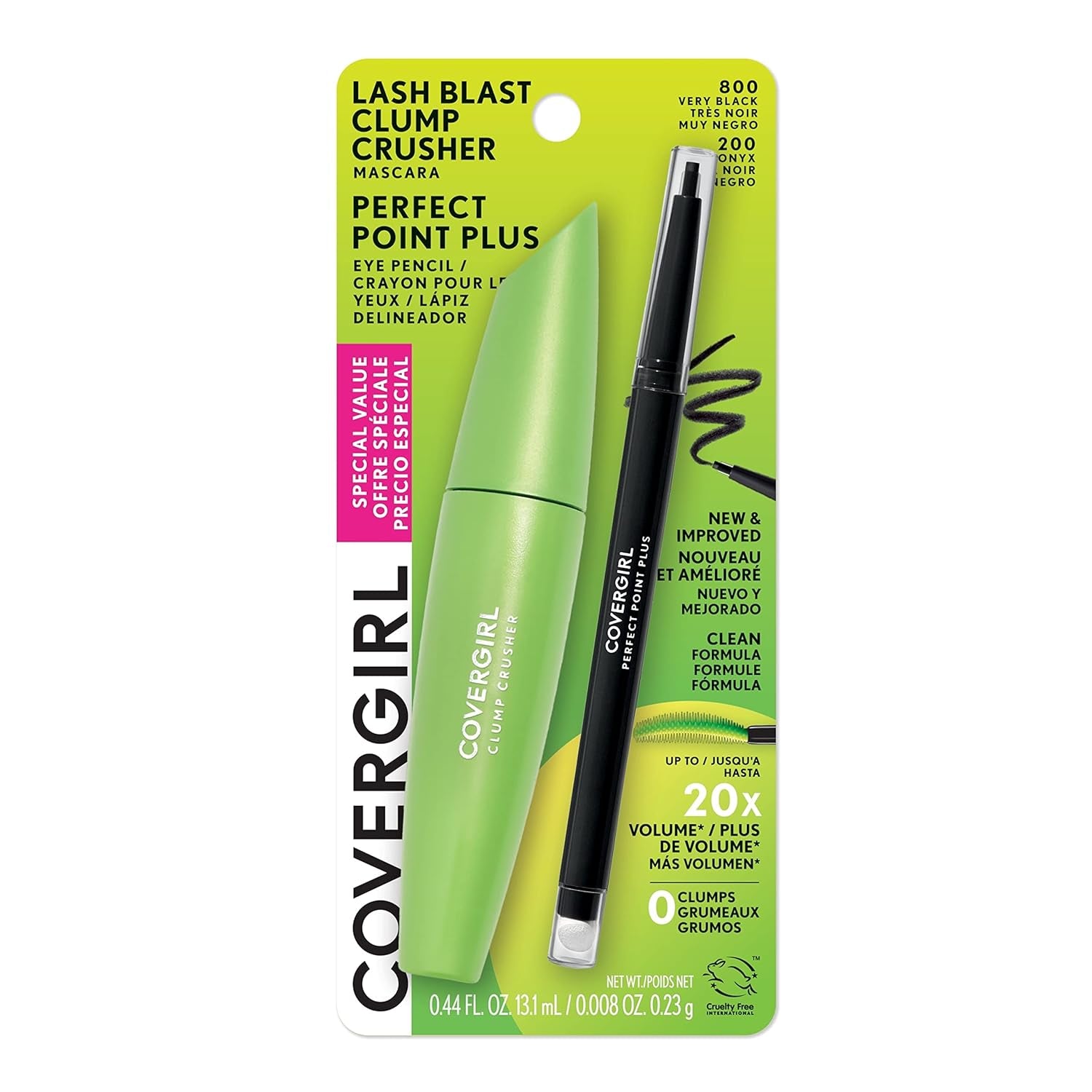 Clump Crusher Mascara, 20X More Volume, Double Sided Brush, Long-Lasting Wear - 800 Very Black (Pack of 1)